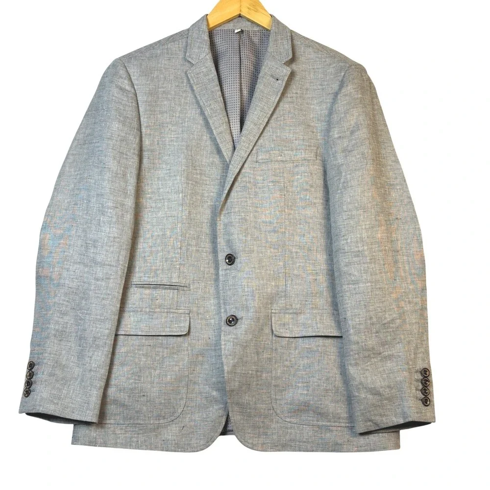 Baird McNutt Murano Men Linen Slim Fit Blazer Jacket Sz L Gray Summer Wedding